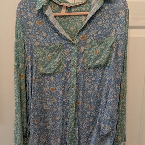Pilcro Teal Floral Patterned Shirt